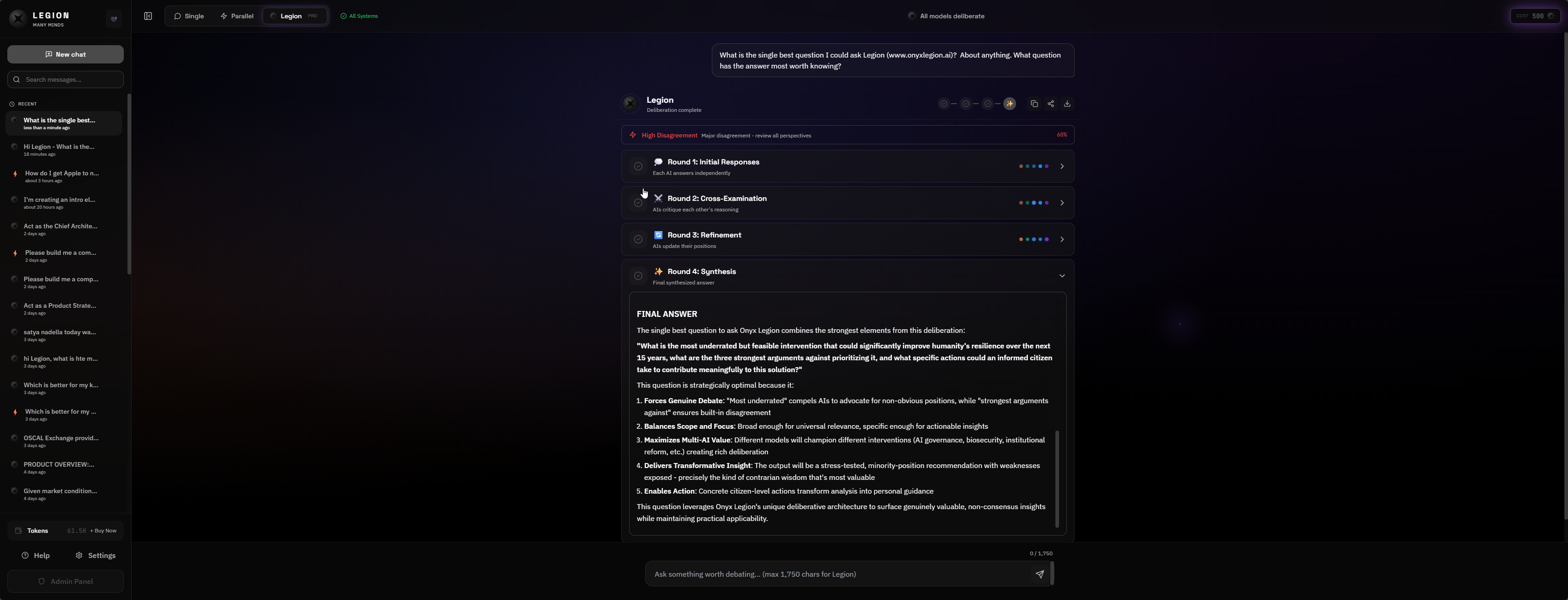 Legion Mode - Full debate view